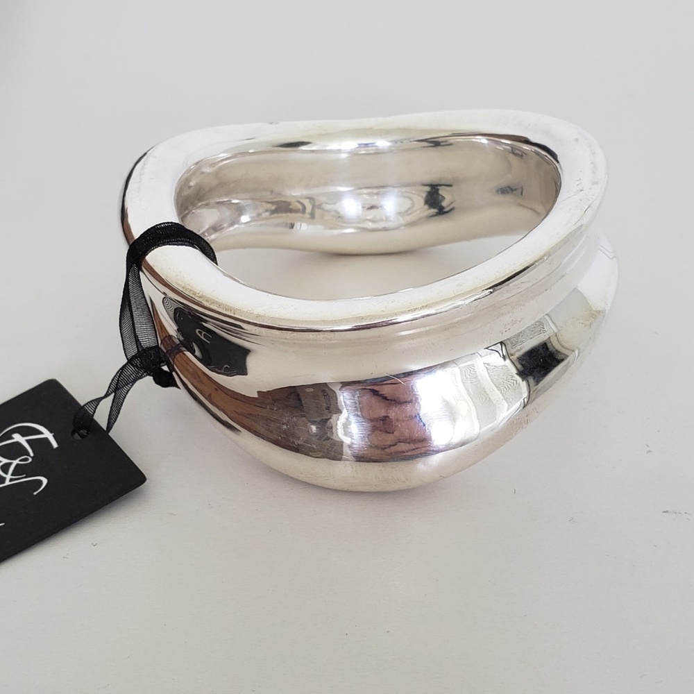 E&L Israel Sterling Silver Electroform Wide Ridged Bangle Bracelet - Picture 7 of 10